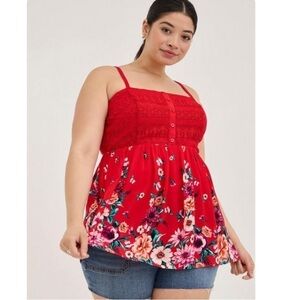 Torrid Babydoll Gauze Crochet Trim Cami 5X